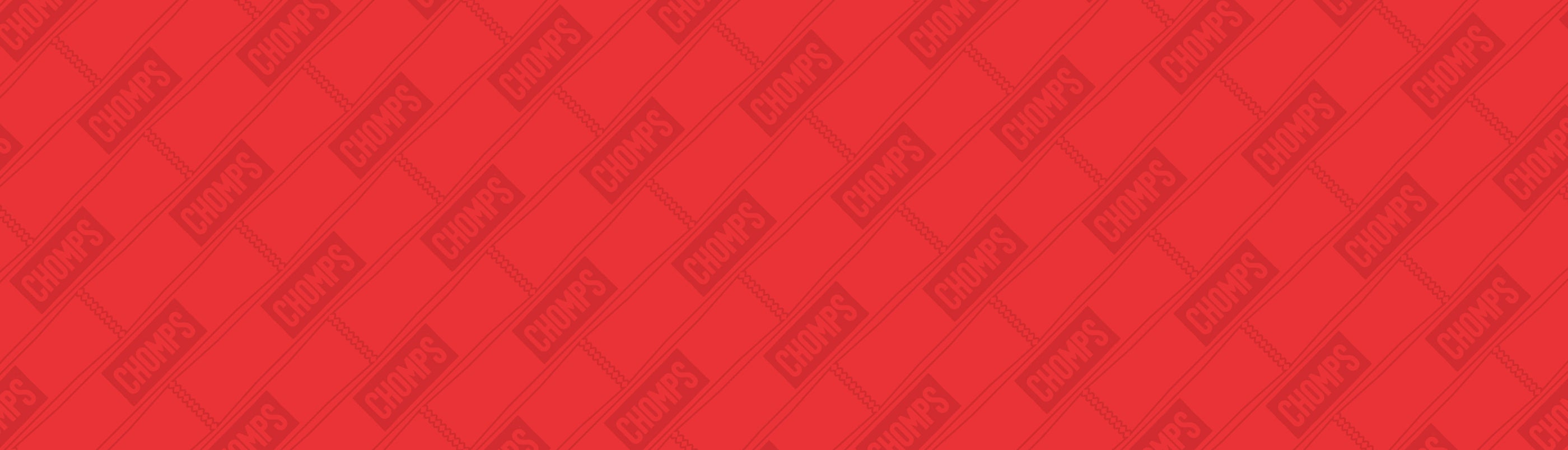 A red background image with a slightly darker repeating Chomps logo