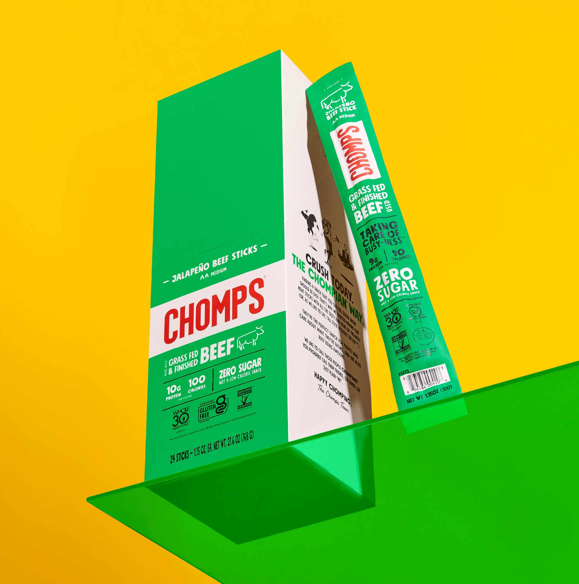 A box of 24 Jalapeno Beef Chomps